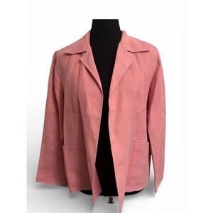 Linda Allard Ellen Tracy Pink 100% Linen Open Front Blazer Jacket Petite 8 8P